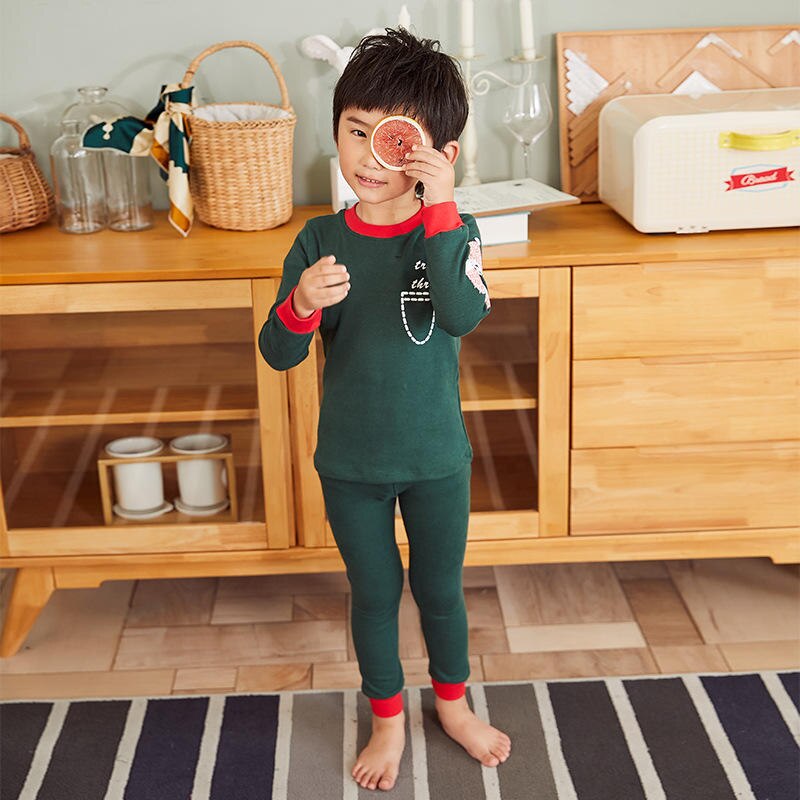 Kids Children Boys Long Sleeve Sleepwear Winter Cute Printing Xmas Pajamas Sets Toddler Round Neck Nightwear