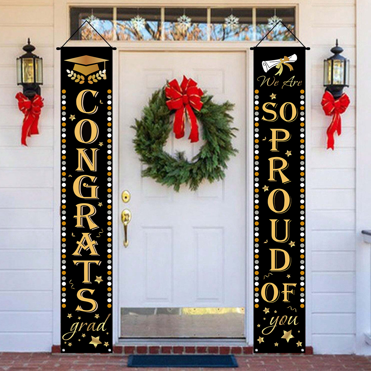 1pair Graduation Porch Sign Banner Large Congrats Grad Party Supplies Class of Decor Door Banner For Graduation Party