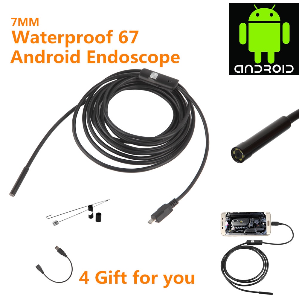 Mini zwarte 6 led 1m/7mm lens endoscoop camera waterdichte inspectie endoscoop camera voor android pc telefoon en notebook apparaat