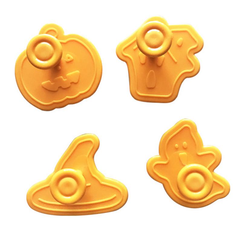 4 Stuks Halloween Cookie Cutters Cookie Stempel Biscuit Mold 3D Cookie Plunger Cutter Diy Bakvorm Bakvormen Cookie Gereedschap