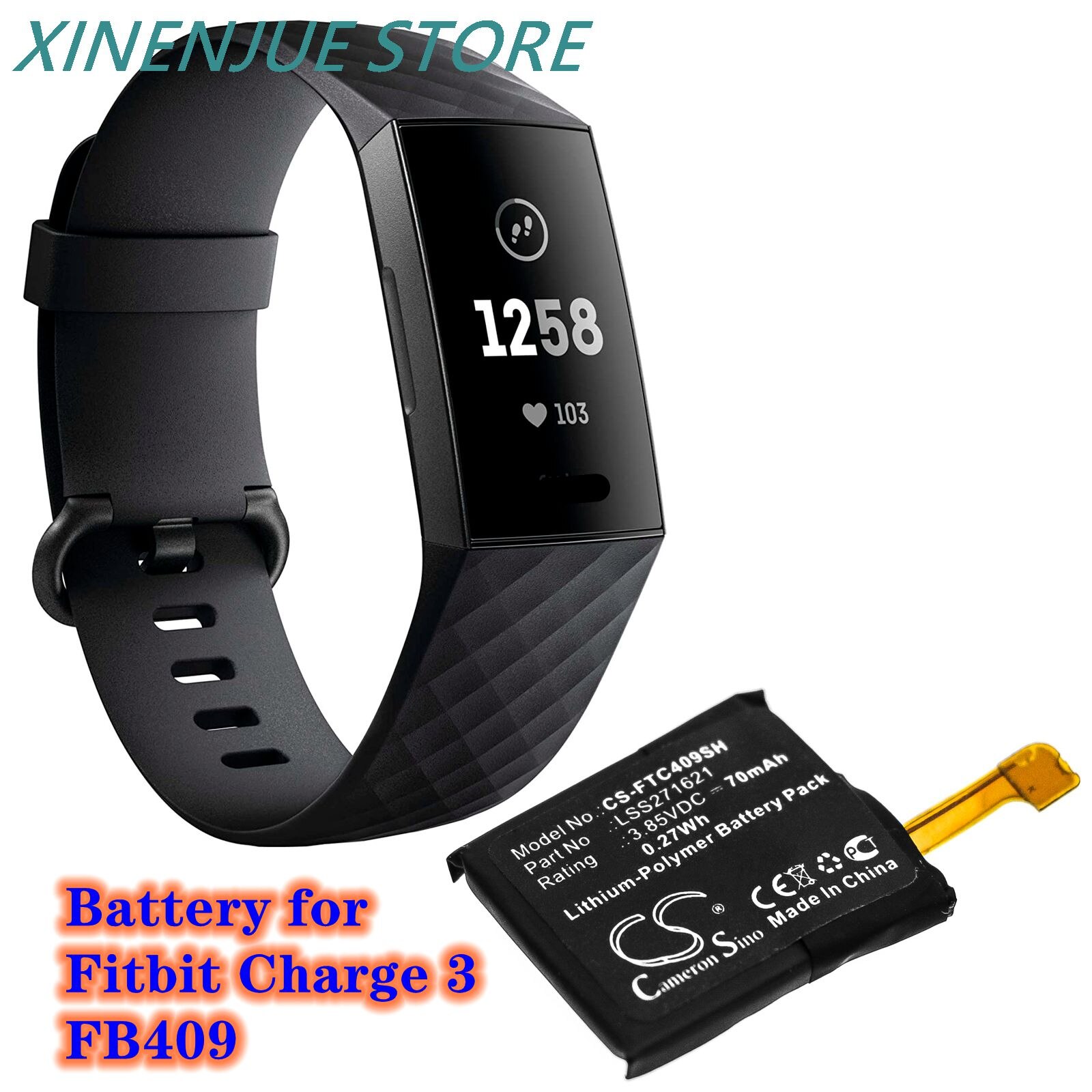 Smartwatch Batterij 3.85V/70Mah LSS271621 Voor Fitbit Lading 3,FB409