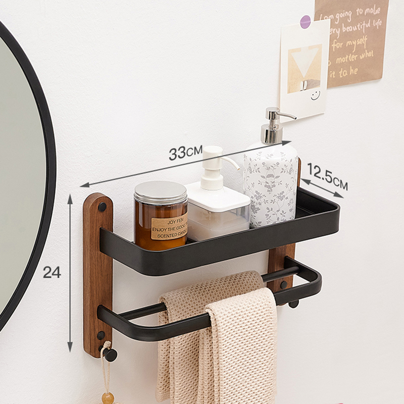 Estantes cuadrados, estante de almacenamiento de artículos de baño, estante de almacenamiento de cocina montado en la pared individual/doble, accesorios de baño de madera/aluminio: Blanco