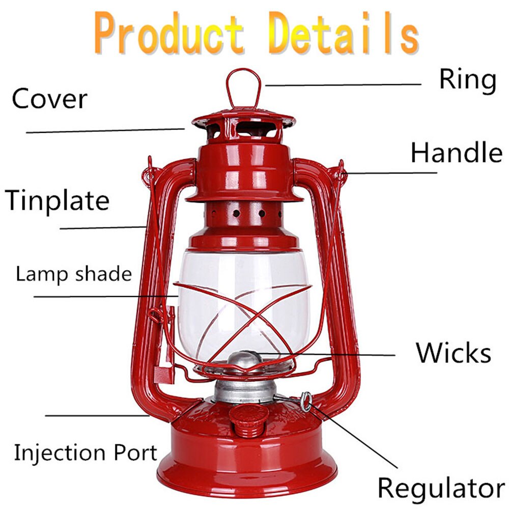 19cm Kerosene Lamp Hurricane Lanterns Wick Oil Lamps Wild Emergency Light Fueled by Kerosene Diesel Plant Oil for Garden Decor