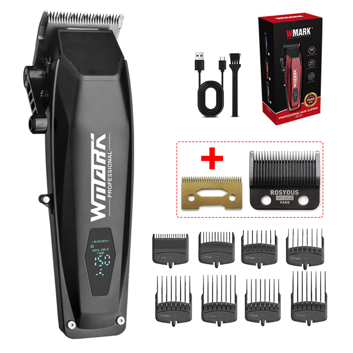 WMARK NG-125 Máquina para cortar cabello para hombres Cuchillas de cerámica Pantalla LCD Puerto USB Máquina cortadora de cabello Máquina cortadora de cabello: Morado