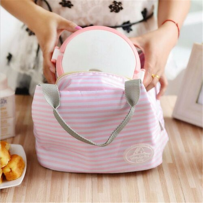Tragbare Striped Dots muster Lunch Tasche Für Frauen Kinder Thermische Picknick Kühler Isolierte Reise Carry Lagerung Tote Taschen Kühler