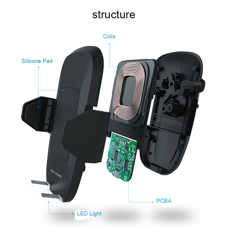 Qi Fast Wireless Charger Air Vent Car Phone Holder For iPhone 11 Pro Max Samsung S10 Plus S9 Note 10 9 Car Wireless Charging Pad