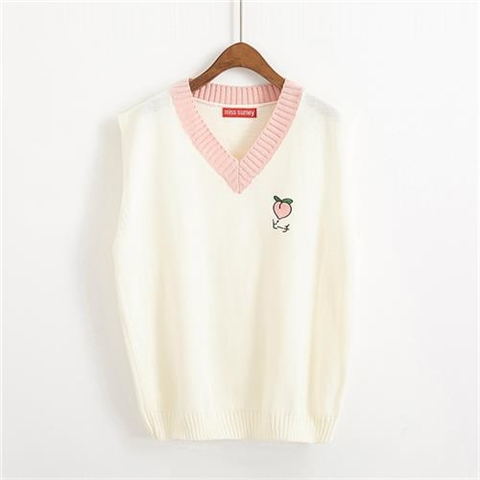 Pull gilet femmes sans manches à la col en v étudiant broderie Patchwork tout-match populaire Feminino Simple doux tricot Kawaii: pink / S