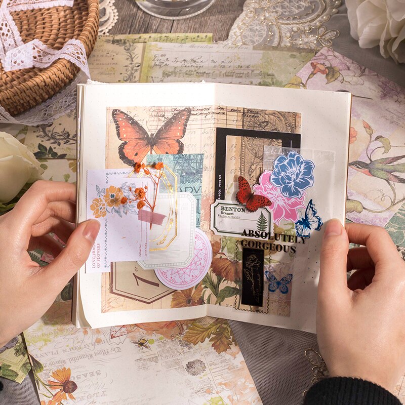 50 stk vintage stor størrelse diy scrapbog dekorativt papir til dagbog album baggrundspapir håndlavet junk journaling