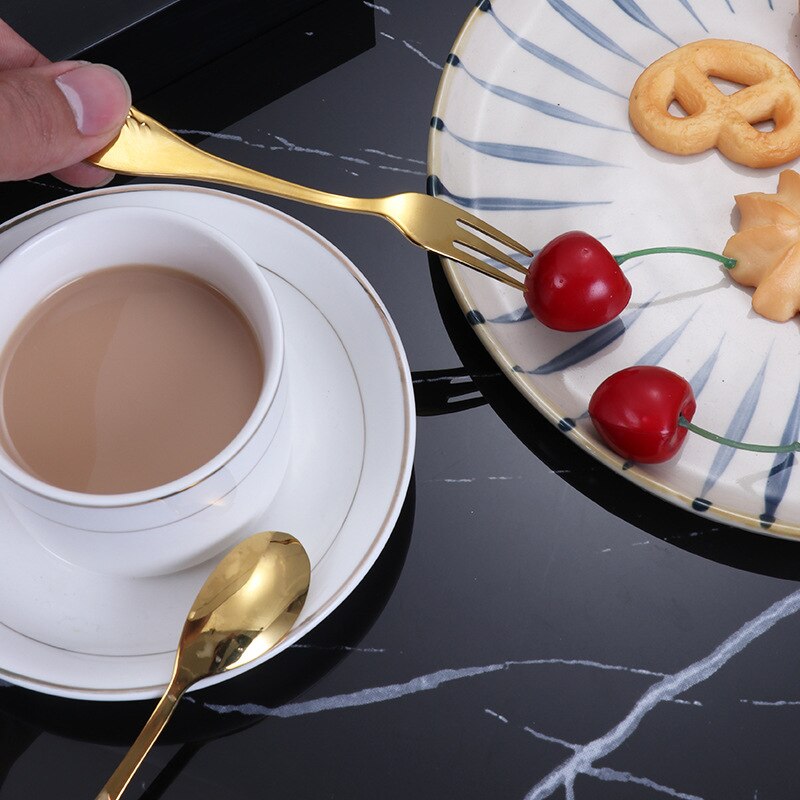 2 Pieces Dessert Spoon Fork 304 Stainless Steel Angel Wing Coffee Spoon Dessert Spoon Fruit Fork With Box