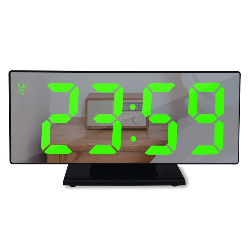 Alarm Clock LED Digital Clock Multifunction Mirror Snooze Display Time Night LCD Table Light Office USB Cable Digital Clock: Black green