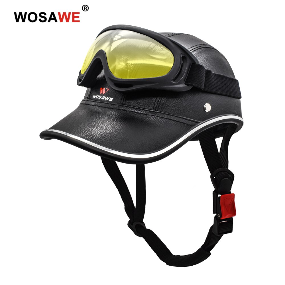 Wosawe Motorfiets Helm Met Goggle Half Veiligheid Hard Hat Skull Cap Roller Skateboard Scooter Fietsen Fiets Helm Volwassen