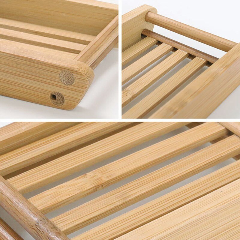 Bandeja de madera de bambú Natural para jabón, jabonera de baño portátil, escurridor, plato de rejilla para jabón, 1 unidad