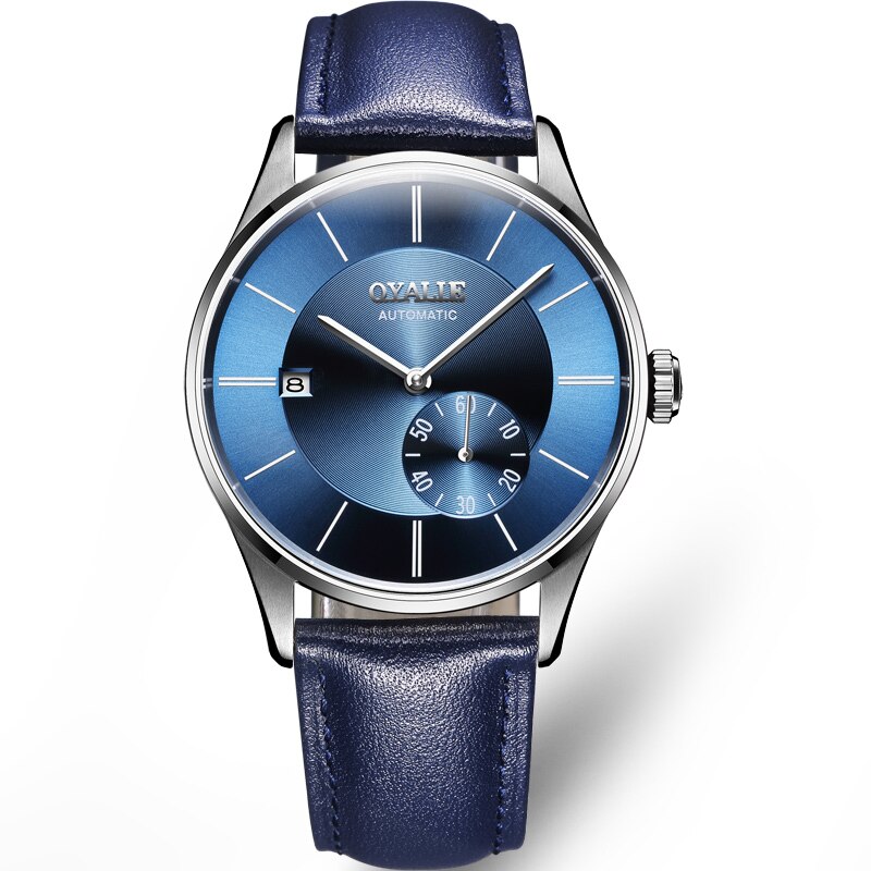 Luxus Herren Skelett Automatische Mechanische Uhr Männer Lederband 30M Wasserdicht Männlichen Armbanduhren: Blau