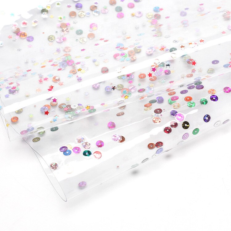 30*135cm Transparent Colorful Sequins Faux Leather Sheets For DIY Handmade Handbag Wallet Phone Case,1Yc6847