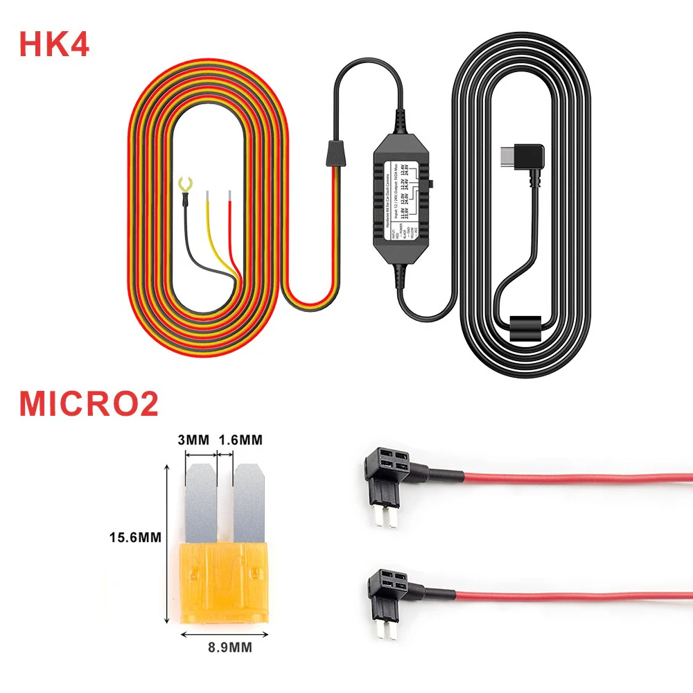 Viofo Original HK4 para A119Mini/ A229/ T130/ WM1 Dash Cam ACC Hardwire Kit Cable 3 cables para modo de estacionamiento: Rosa