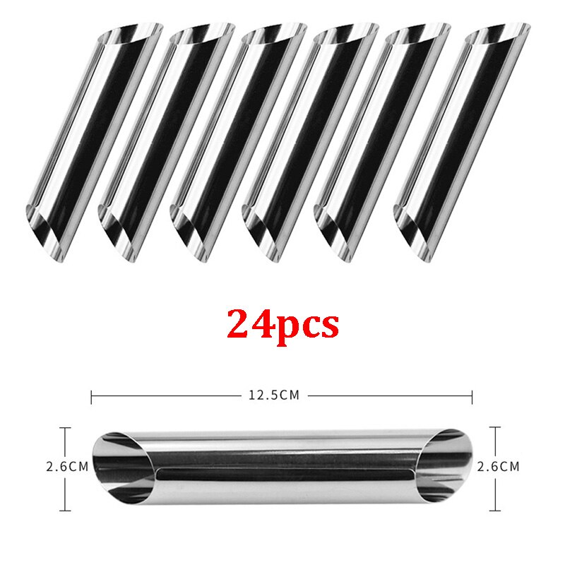6/12/24pcs Kitchen Stainless Steel Baking Cones Horn Pastry Roll Cake Mold Spiral Baked Croissants Tubes Cookie Dessert Tool ZXH: 24 Cylindrical bevel