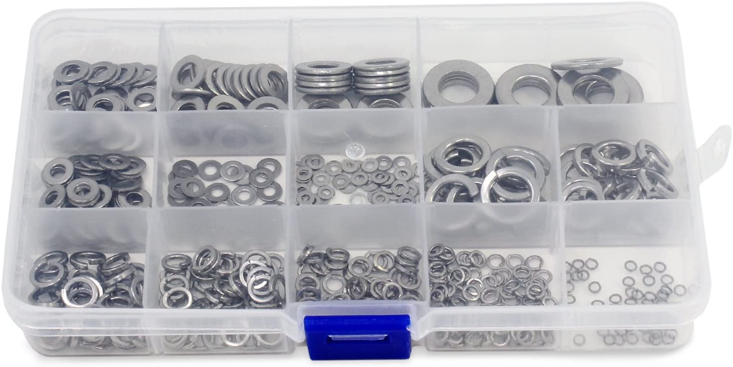 510PCS M2-M10 7 Size Flat Copper Washer Flat Sealing Ring Steel Washer Plain Washer Kit Screw Fastener Hardware Assortment