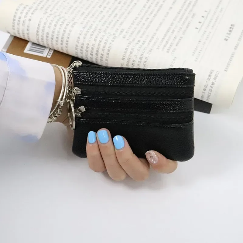 Geldbörse aus pu-leder mit reißverschluss, münzfach, aufbewahrungstasche für kopfhörerkabel, etui, Mini-ausweishalter, kreditkartenetui, organizer, lippenstifttasche: Schwarz