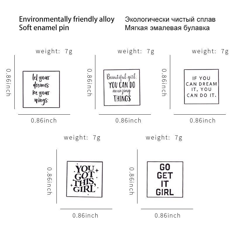Mode Eenvoudige Brief Legering Emaille Broche Persoonlijkheid Unieke Meisje Droom Tekst Badge Creatieve Trendy Revers Rugzak Sieraden