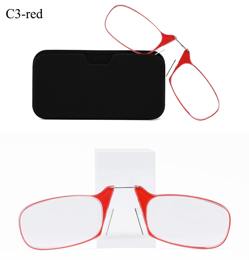 Mini Nose Clip Portable SOS Reading Glasses With Case Phone Stands Thin Optics Stylish Presbyopic Glasses +1.00+1.50 +2.00 +2.50: +300 / c3