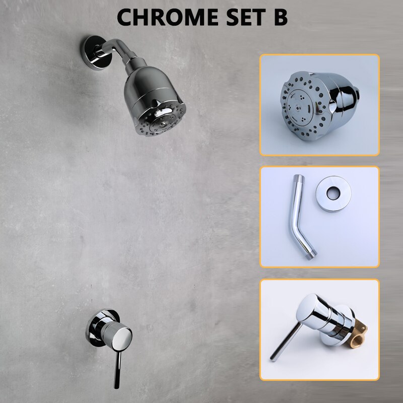 Overhead Top Shower Set ABS 3 Function 4 Inch Shower Solid Brass Cold Valve Shine Chrome Rainfall 1 Way Round Mixer Faucet: Chrome Set B