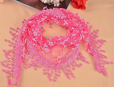 Women's Triangle Wrap Floral Women's Scarf Pure Laces Tassel Triangle Scarf Chiffon Stole Soft Scarves
