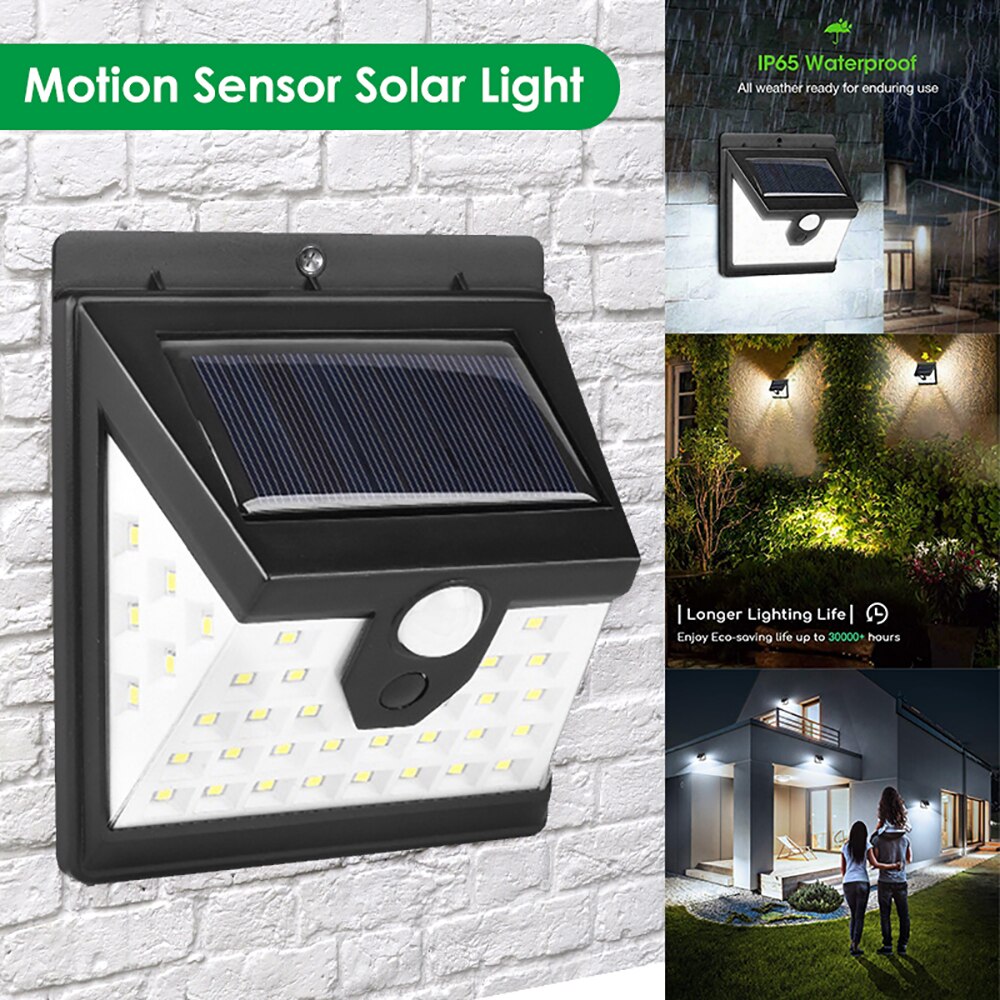 Applique murale solaire améliorée mpow 40 led avec détecteur de mouvement pir, lampe solaire, 3 modes d'éclairage ,  ip65 lampes de jardin extérieures étanches