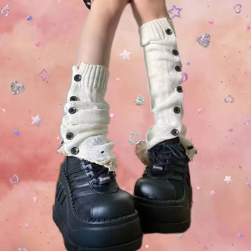 Gyaru-calentadores de piernas góticos Harajuku, calentadores de piernas sexys, calcetines tejidos a rayas, cubierta de pierna de Lolita para mujer, calcetines holgados, manguito de bota, mangas de bota: YELLOW