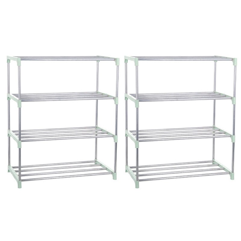 2 Stks/set Rvs Legbord Vier-Layer Eenvoudige Diy Assemblage Schoenenrek Studentenflat Thuis Verwijderbare Schoenenrek