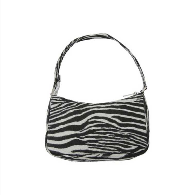 Retro kvinder skuldertaske fløjl zebra print kvindelig messenger taske damer afslappet lynlås skuldertaske sac vigtigste femme: Hvid