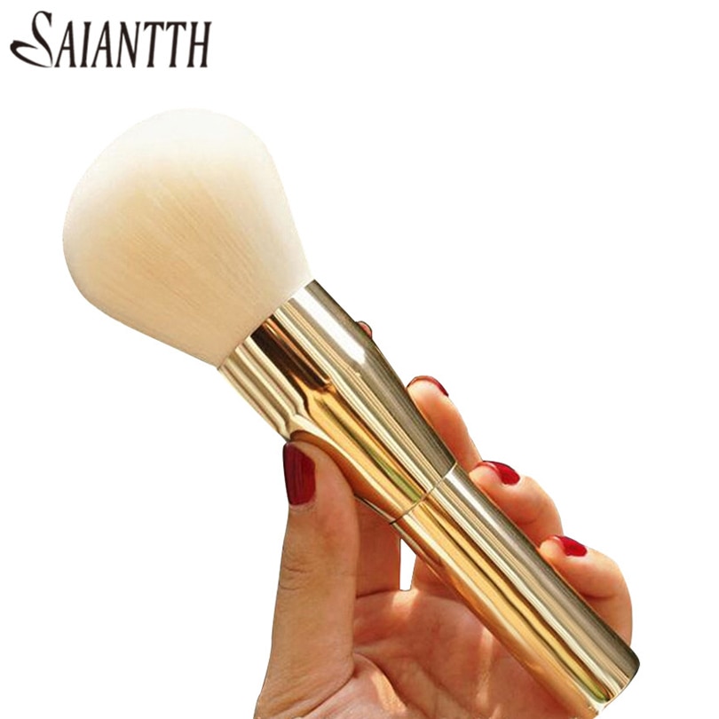 Comfortabele italiaanse make-upkwasten nano superzacht dik haar goud metaal maquiagem blush poeder kabuki make-upkwast