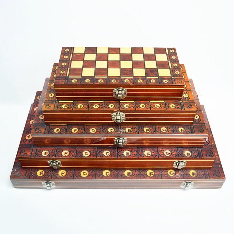 Magnetic Wooden Folding Chess Set with Felted Game Board Interior for Storage Adult Kids Beginner Large Chess Board 39cm*39cm