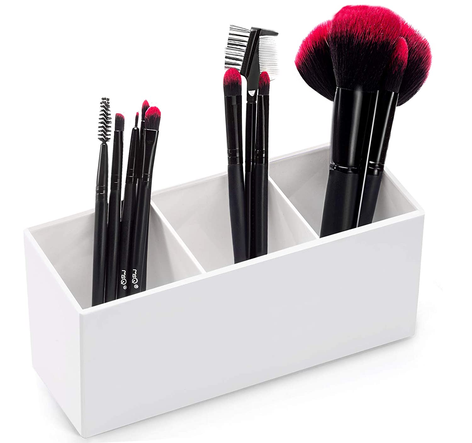 Makeup Brush Holder Organizer Storage 3 Slot Acrylic Cosmetics Brushes Storage Solution Perfume Organizer Makeup Black White