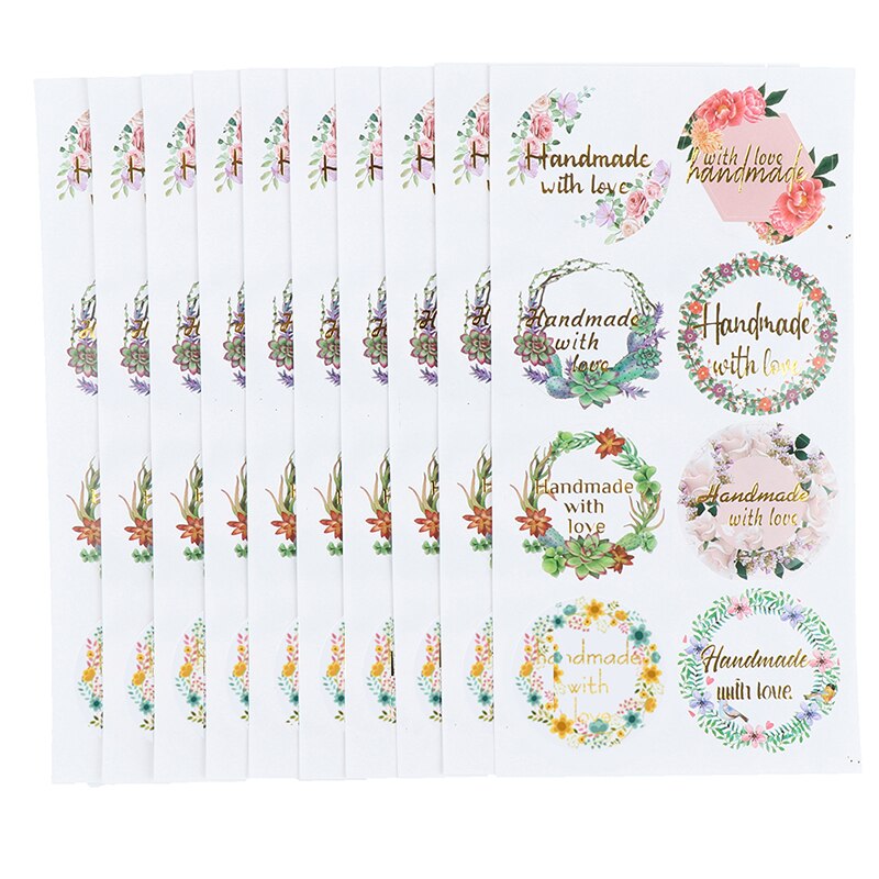 Pegatinas de boda hechas a mano, etiquetas redondas Kraft, 1,5 pulgadas, 80 Uds./10 hojas
