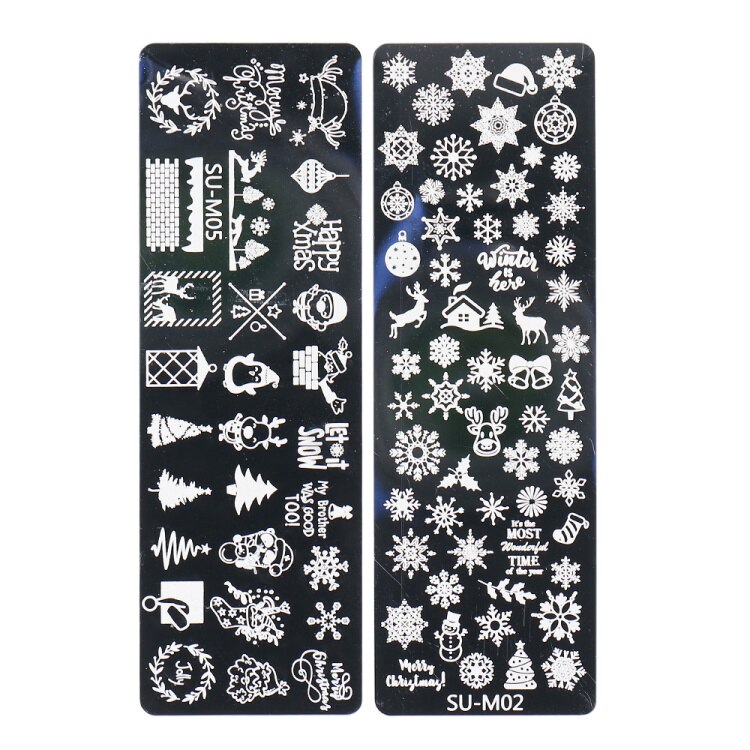 2PC Xmas zestaw warstw stemplujących na paznokcie płatki śniegu gwiazdy serca święta nowy rok projekt Nail artystyczny obraz Manicure wzornik LASUM01-M06-3: SU-M02 SU-M05