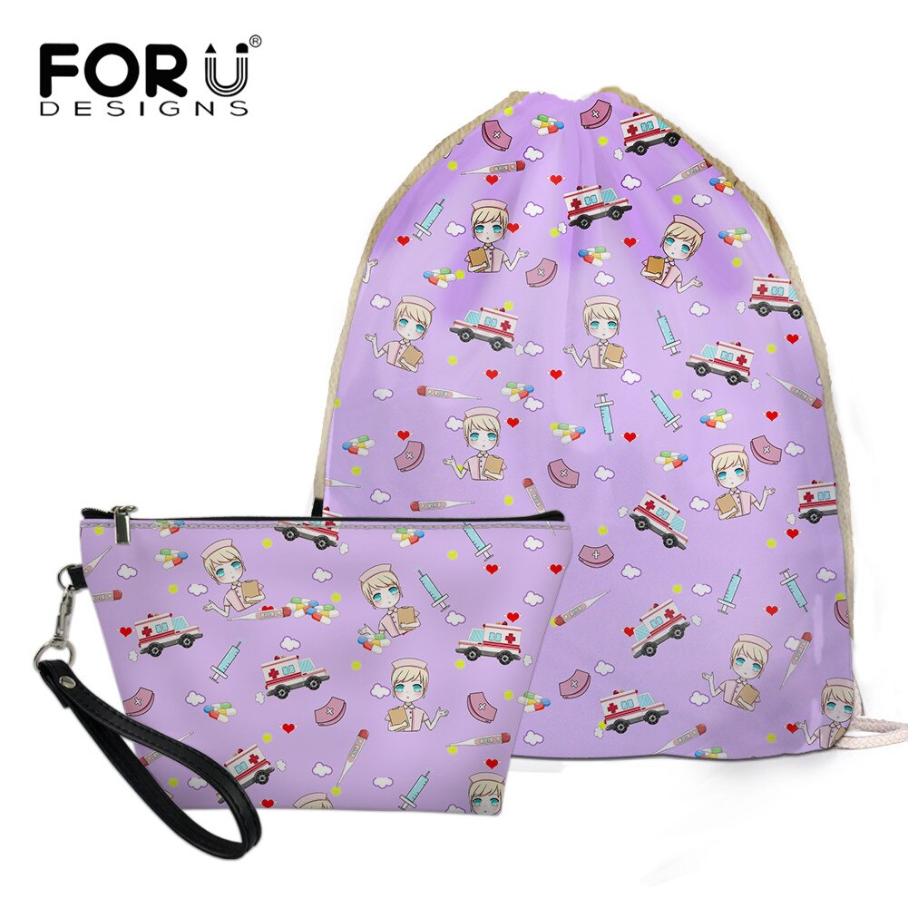FORUDESIGNS Women’s Drawstring Bag Sets Nurse Girls Woman Foldable School Girls Cloth Backpack Small Shoes Pack: BLG3652Z3Z8
