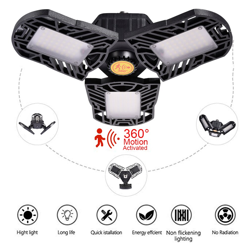 Deformation ufo led-ljus  e27 hög bay ljus garagelampa 60w 85-265v led lampor för bensinstation baldakin verkstad fotbollsplan: Svart med sensor / Kall vit