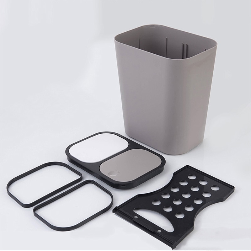 Cubo de basura rectangular de plástico con botón doble, de 12 litros Papelera de reciclaje, papelera clasificada