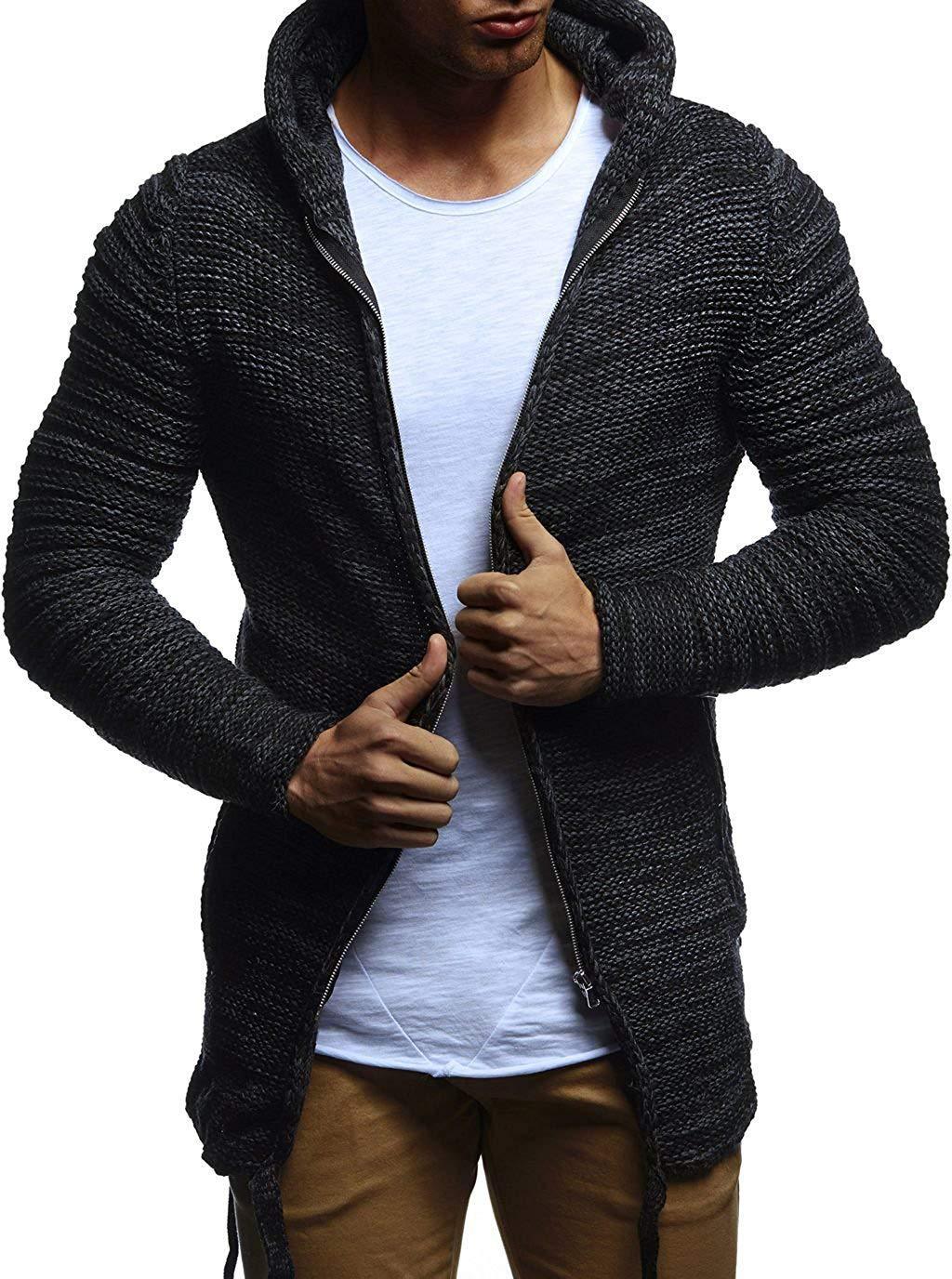 Man Knitted Cardigan Coats Men's Sweater Coat Solid Color Men's Sweater Hooded Sweaters Coats
