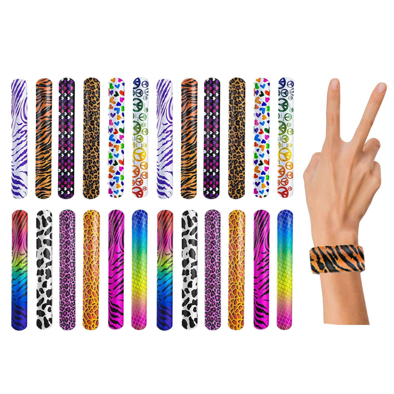 Besegad 60 Colorful Slap Bracelets Wristbands Flexible Slap Band Wrist Strap Novelty Toys Gags Practica Favors Supplies
