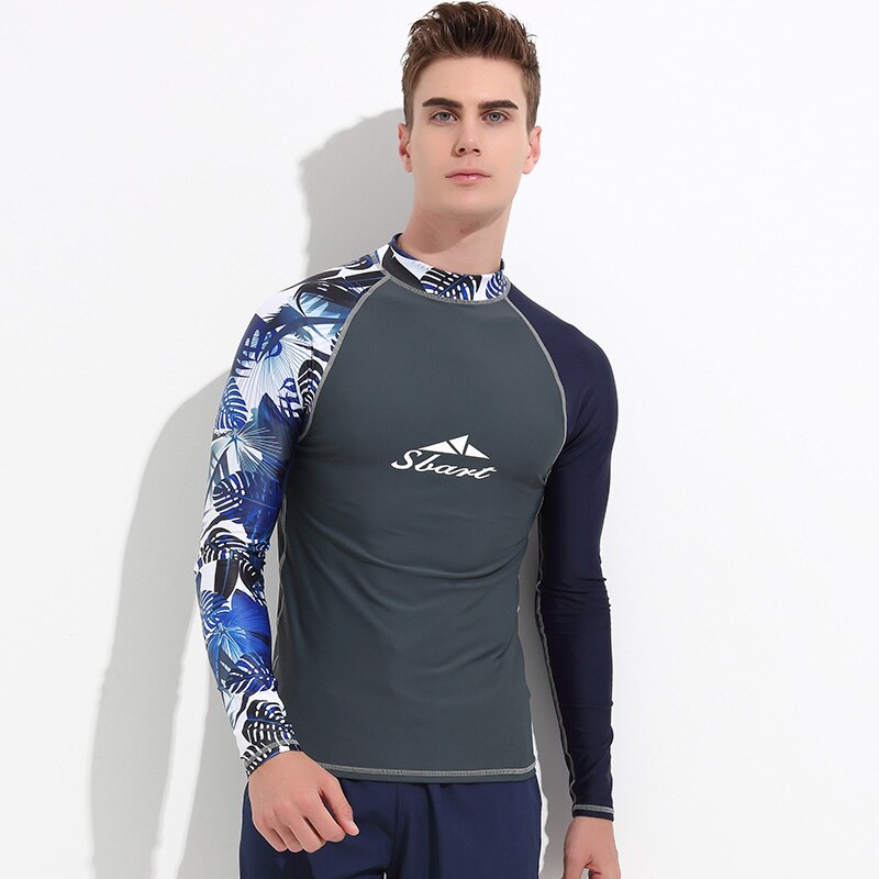 Langærmet herre rashguard badeskjorte uv solbeskyttelse upf 50+ strømpebukser svømmet-shirt baselayer våddragt basis hud solbeskyttelse: 7020a / Xxxl