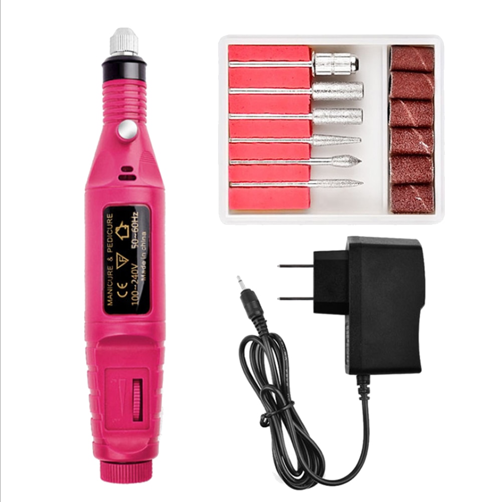 Mini Manicure Nail File Drill Electric Manicure Pedicure Tool Portable Salon Machine MH88: rose red / EU