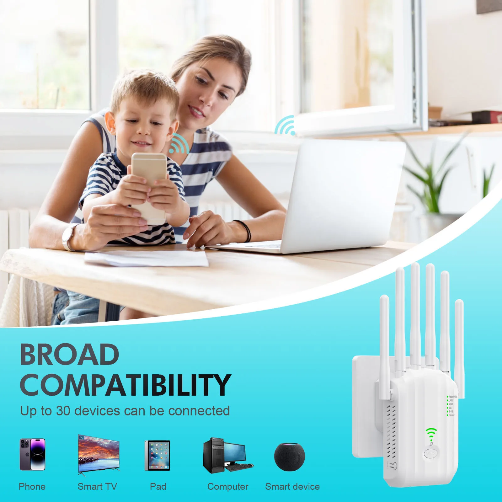 Högpresterande dual-band wifi-signalrepeater  ac1200m trådlös förlängare 5g förstärkare för kontors- och företagsdatortillbehör