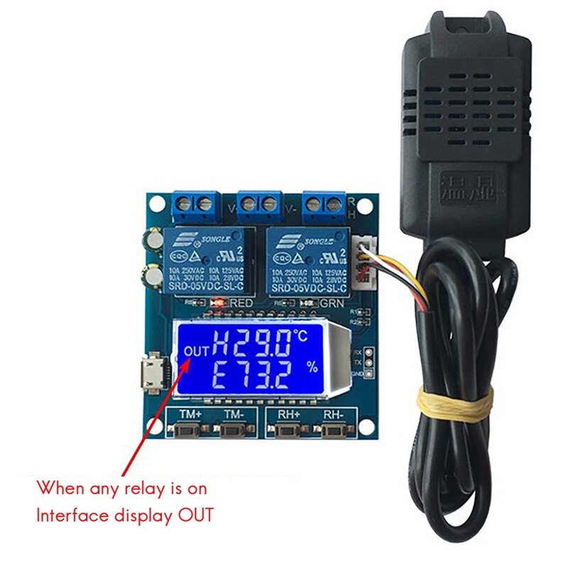 XH-M452 High Precision DC 12V 10A Digital LED Dual Output Temperature and Humidity Controller Module with SHT20 Sensor