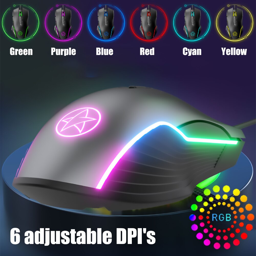 Wired Gamer Mouse 7 Buttons Lighting ABS Material Frosted Feel Optical 6400 DPI Mice Gaming Mouse For Computer Desktop Laptop PC