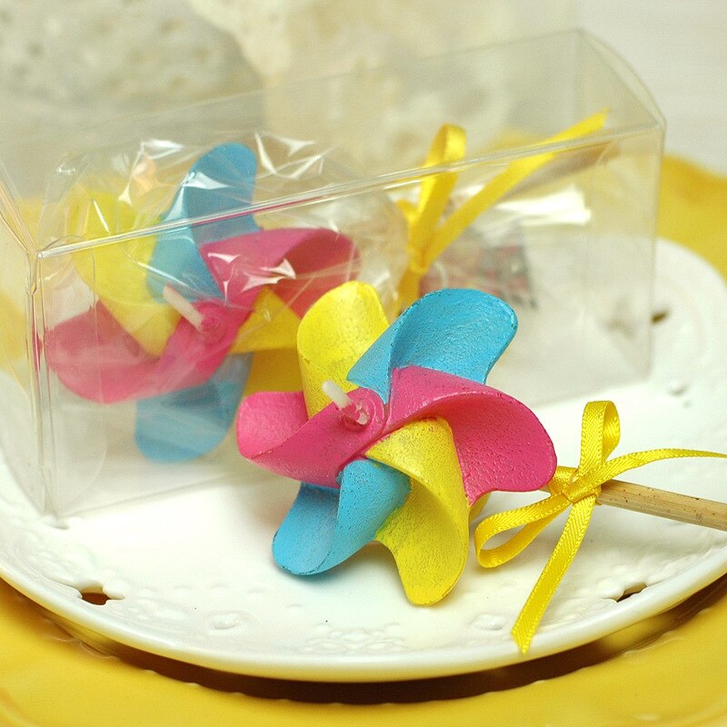 Söt väderkvarn ljus baby shower dop fest favor barn pojke flicka tårta topper dekor
