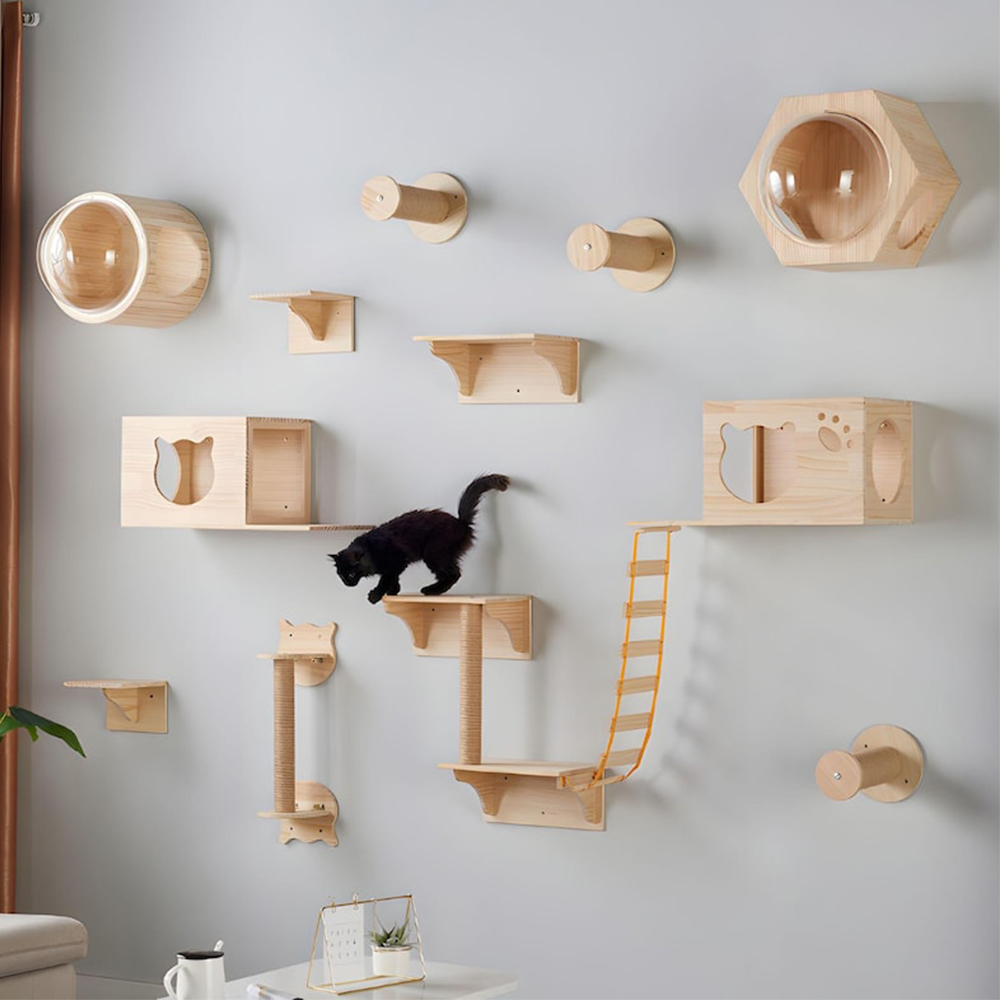 An der Wand montiertes Katzenkratzseil, Jute-Katzen-Kletterregale, springende Plattform und Pedal für Katzen, schlafende Katzenmöbel, Haustierspielzeug