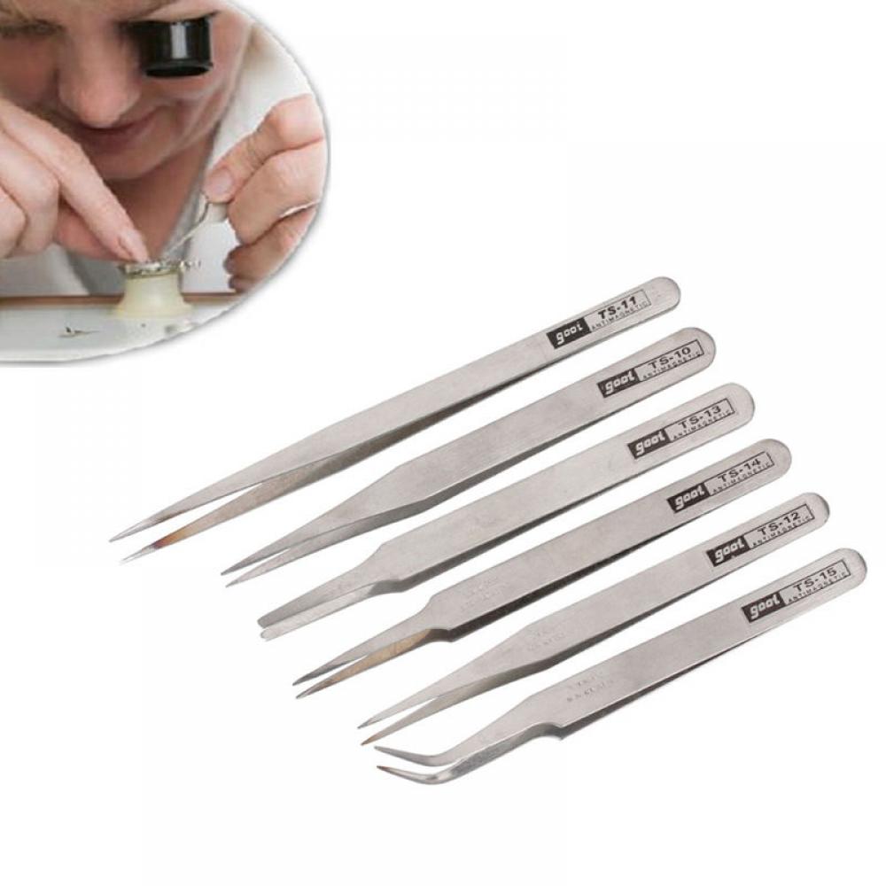 Anti-Static Stainless Steel Tweezer Set Maintenance Repair Tool Kit Anti Static Model Making Tool Hand Tool Set 6 pcs