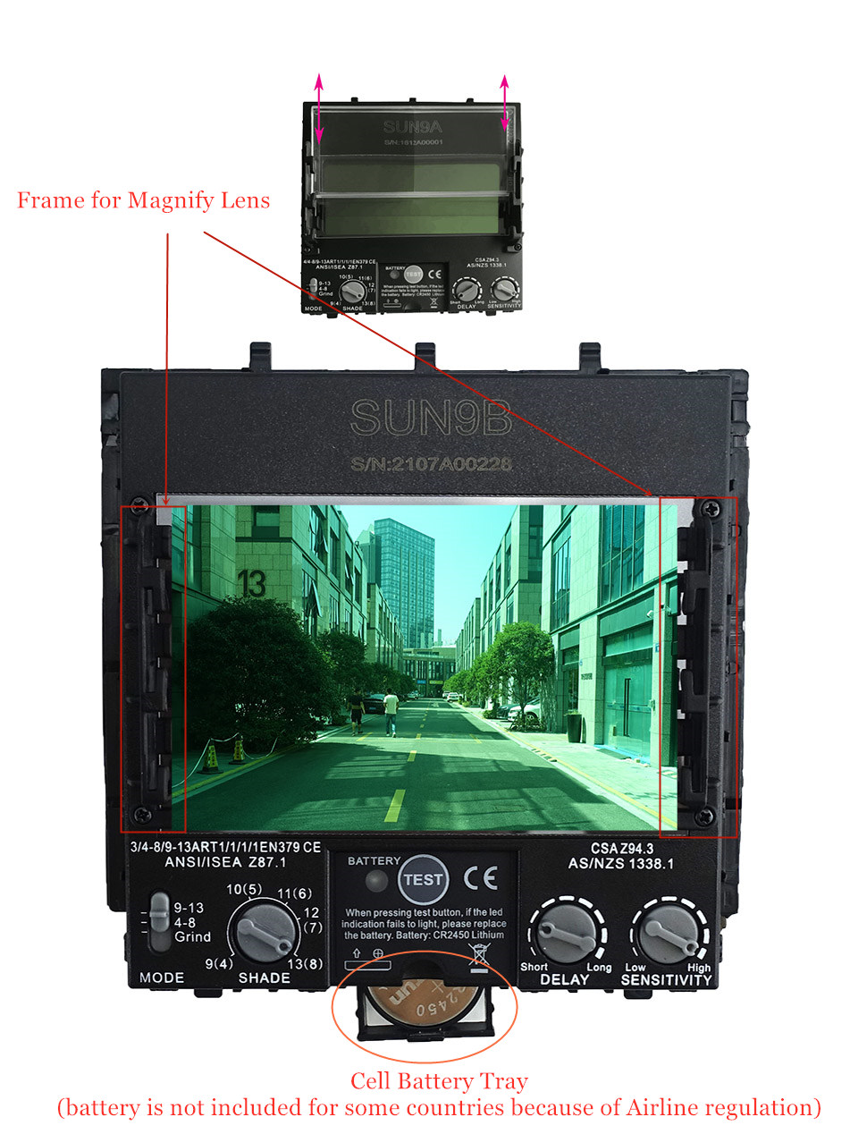 Sveisefilter visning størrelse 100 x 65mm (3.94 x 2.56in)  solenergi 4 sensorer automatisk mørklegging 1111 fullspekter skygge 4(3)-13 for sveisehjelmer