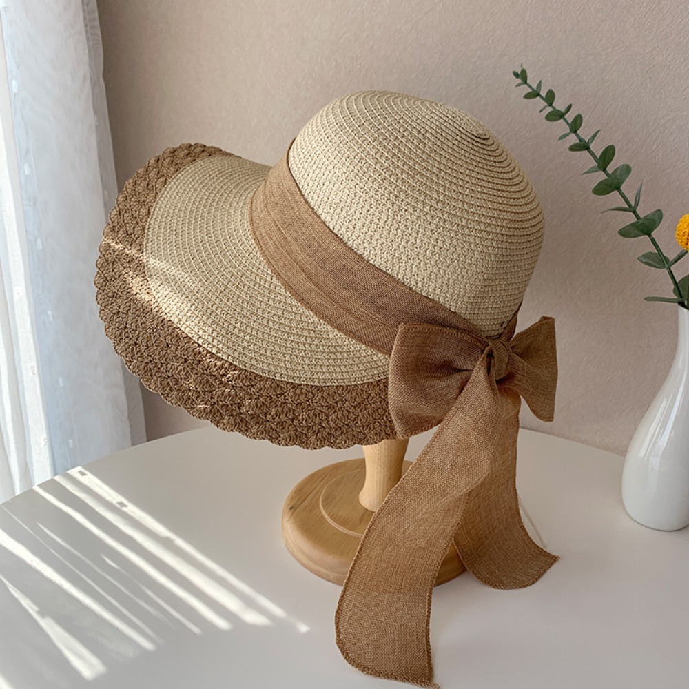 Cappello da Spiaggia in Paglia Intrecciata - Cappello da Pescatore Pieghevole con Fiocco - Cappello di Paglia Intrecciata a Tesa Larga - Escursionismo all'aperto: Bianco